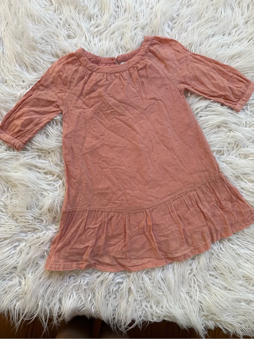 Old Navy Girls' Rose Pink Swiss Dot Ruffle Hem Dress Top